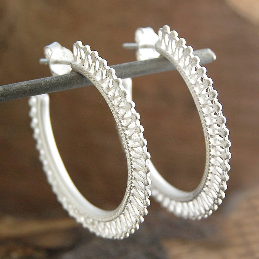 Filigree Sterling Silver Hoop Earrings By Embers