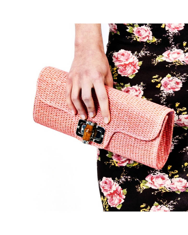 salmon pink clutch bag