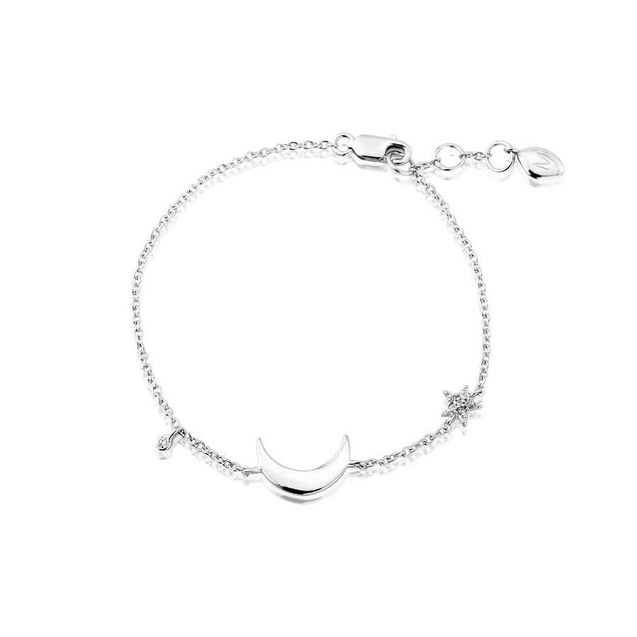 Diamond Star And Moon Charm Bracelet In Sterling Silver By Argent of