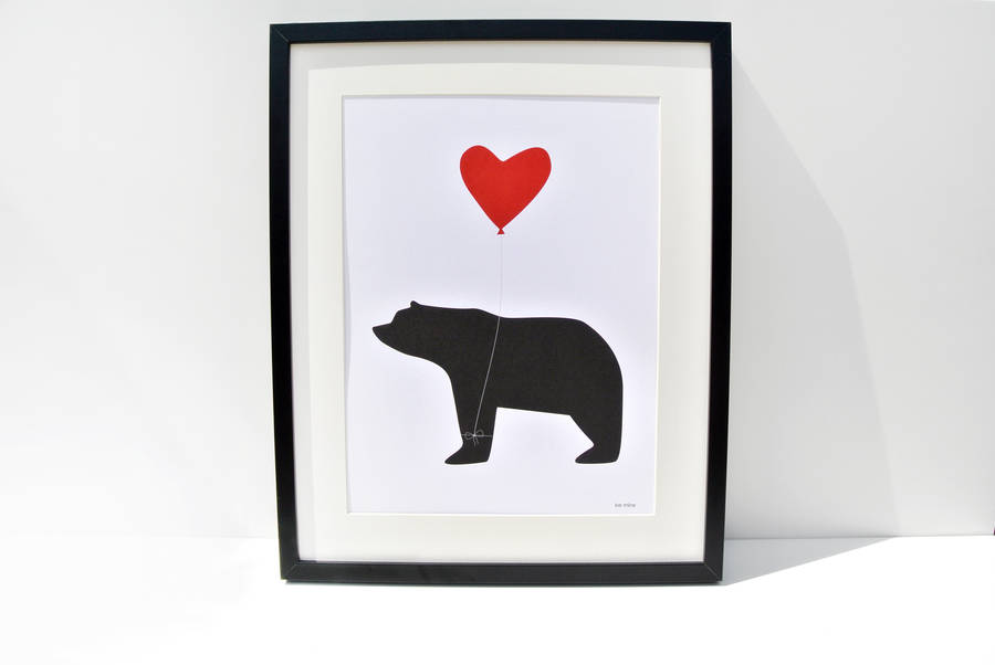 be mine, bear and balloon a3 print by heather alstead design ...