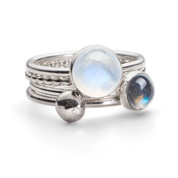 Mist Moonstone And Labradorite Stacking Rings, 2 of 6