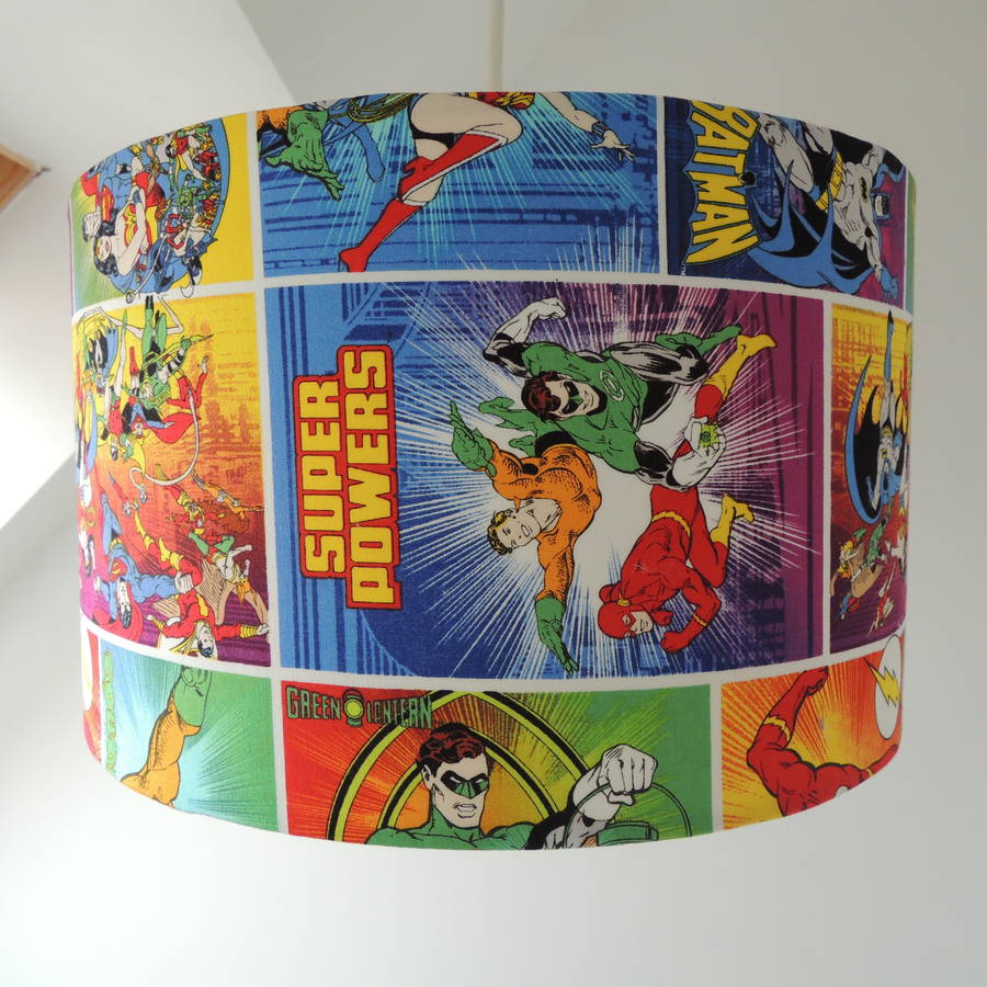 Handmade Lampshade In Dc Comics Fabric By The Shabby Shade Multiple Characters Fabric Option Shown In W Diameter 12 X H 7