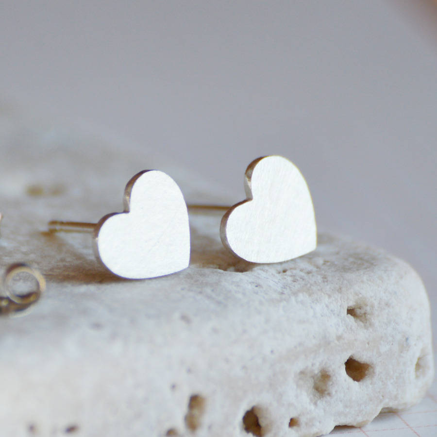 Sweet Heart Earring Studs In Sterling Silver By Huiyi Tan