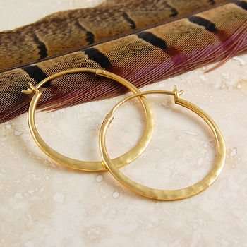 Battered Small Gold Plated Silver Hoop Earrings, 2 of 8