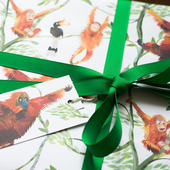 'Swinging Orangutans' Lux, Recycled Wrapping Paper Pack, 6 of 8