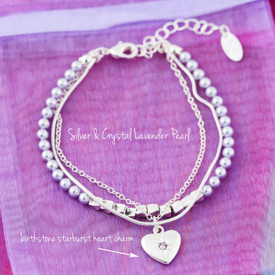 pearl three chain charm bracelet by j&s jewellery