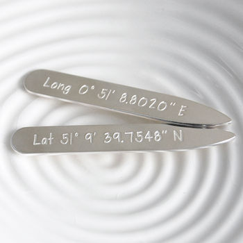 Silver Personalised Coordinates Collar Stiffeners, 2 of 5