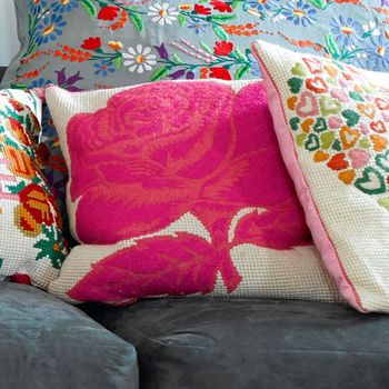 Two Tone Pink Rose Tapestry Cushion, 2 of 2