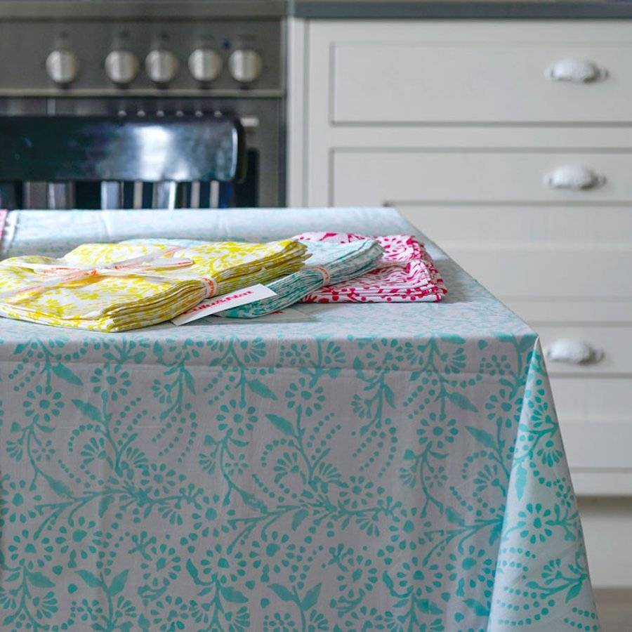 Turquoise Floral Tablecloth By Lulu And Nat
