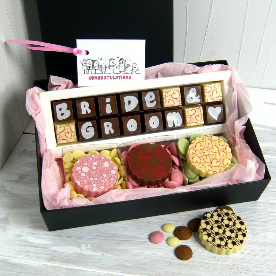 personalised wedding gift box of chocolates by cocoapod chocolates