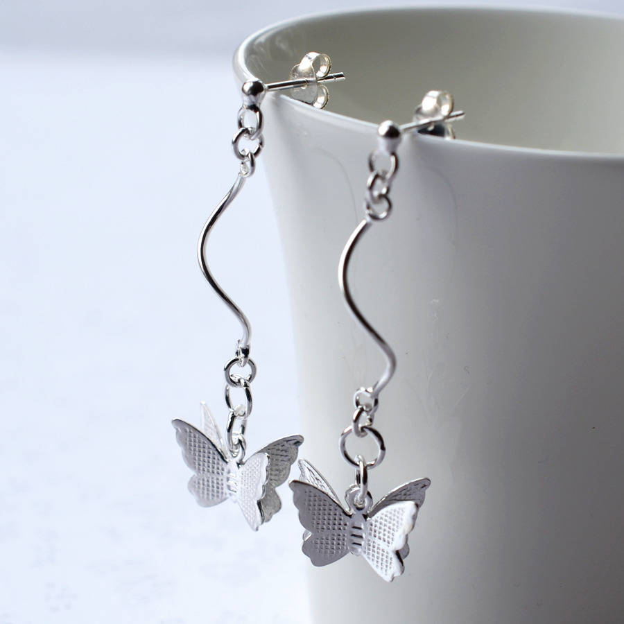 sterling silver butterfly twist drop stud earrings by martha jackson ...