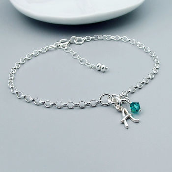Initial And Birthstone Sterling Silver Bracelet, 2 of 4