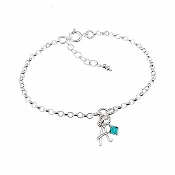 Initial And Birthstone Sterling Silver Bracelet, 3 of 4