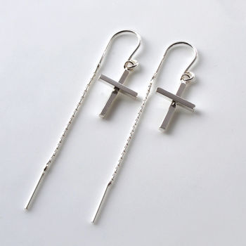 Sterling Silver Cross Threader Earrings, 4 of 5