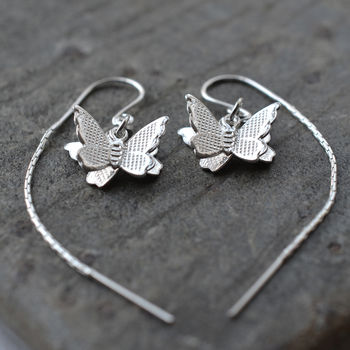 Sterling Silver Butterfly On Threader Chain Earrings, 2 of 5