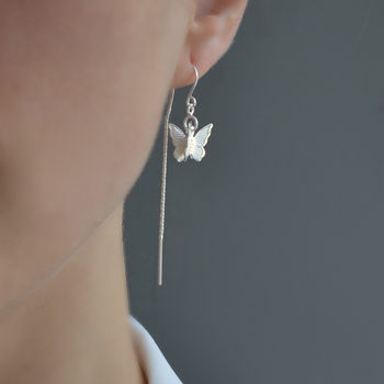Sterling Silver Butterfly On Threader Chain Earrings, 3 of 5