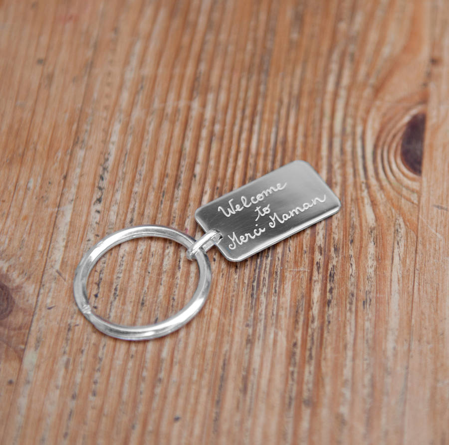 Dad's Personalised Sterling Silver Dog Tag Key Ring By Merci Maman