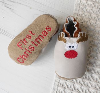Personalised Rudolph Christmas Baby Shoes, 3 of 5