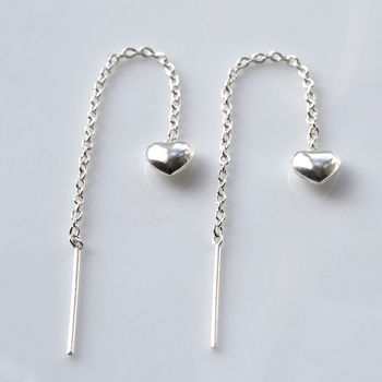 Sterling Silver Heart Threader Chain Earrings, 3 of 5