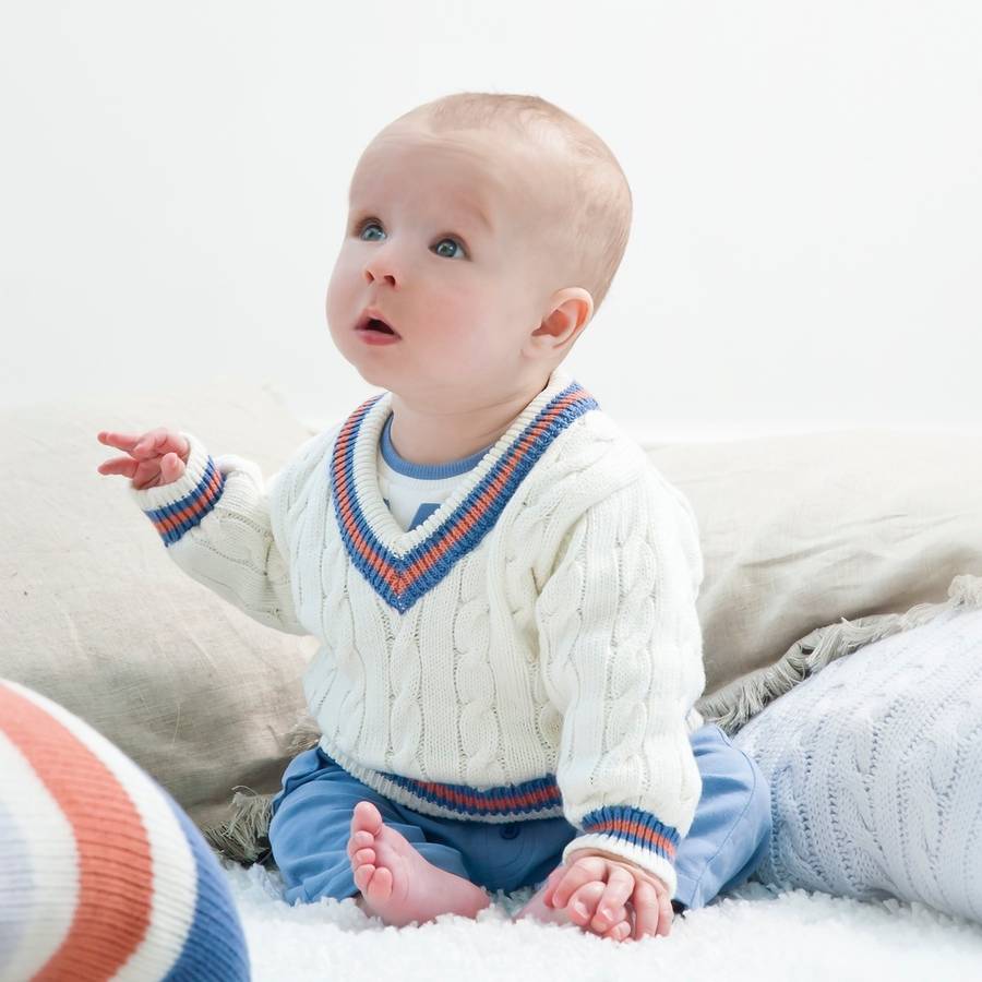 baby boys cream and rust cricket jumper by toffee moon ...