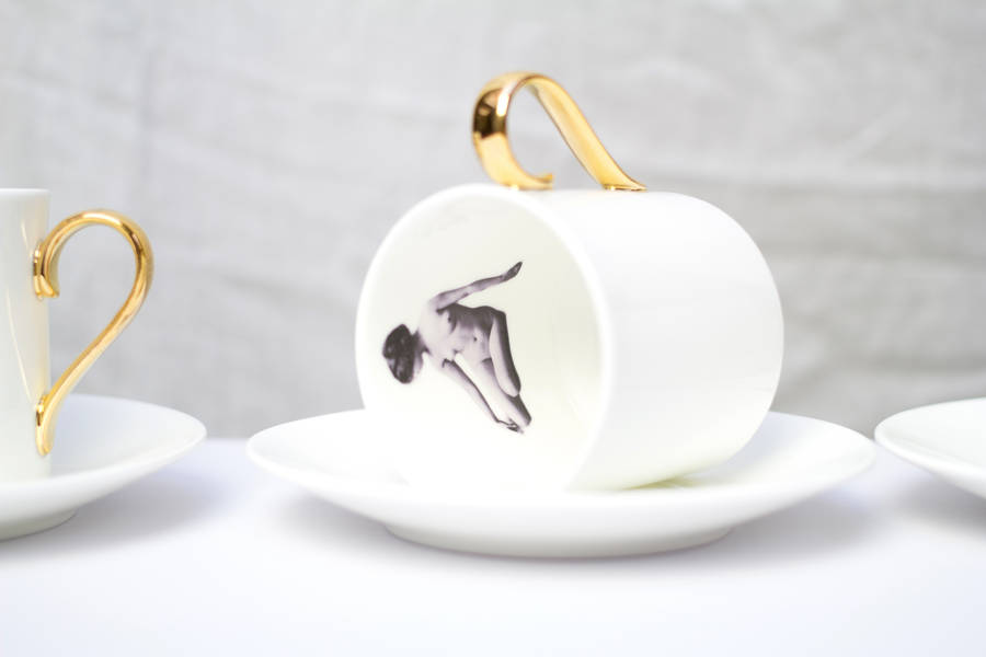 the girl inside espresso cup and saucer by melody rose