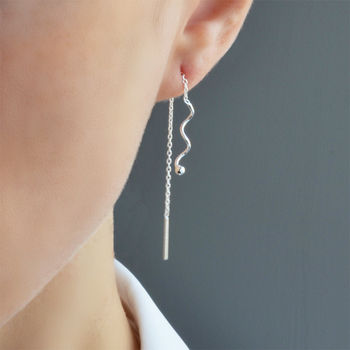 Sterling Silver Twist Threader Chain Earrings, 2 of 5