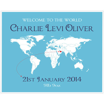 Personalised 'Welcome To The World' Map Print, 6 of 11