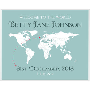Personalised 'Welcome To The World' Map Print, 5 of 11