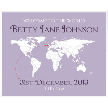 Personalised 'Welcome To The World' Map Print, 7 of 11