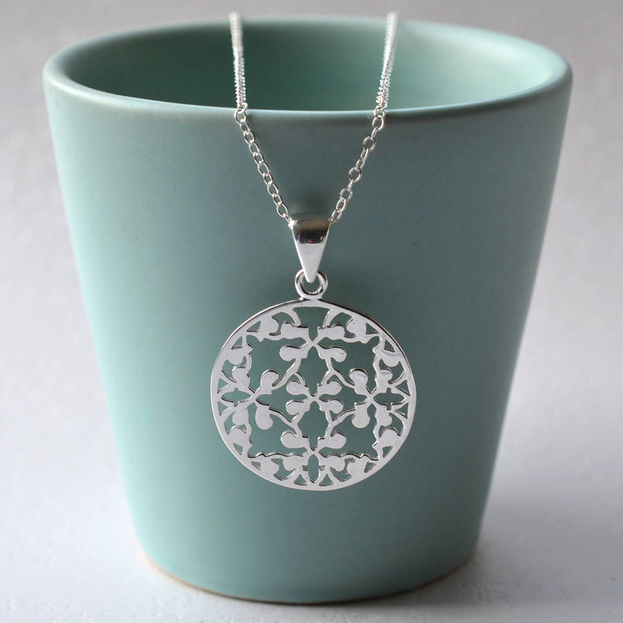 Sterling Silver Round Floral Necklace By Martha Jackson Sterling Silver