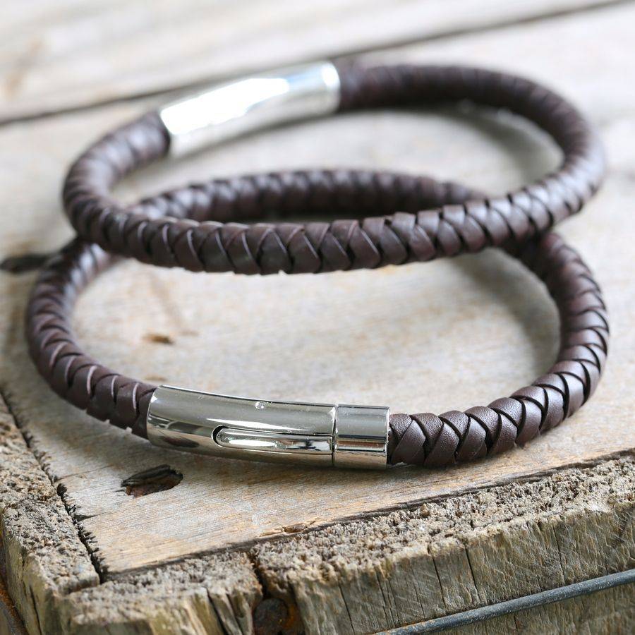 engraved men's brown leather bracelet by lisa angel ...