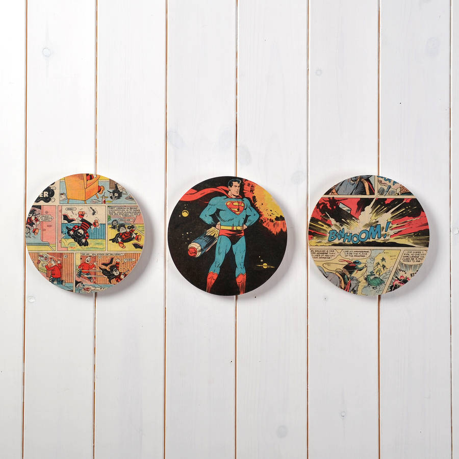 Superhero Comic Book Original Trio Of Wall Art By Bombus