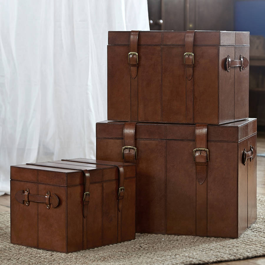 Set Of Three Leather Trunks By Life of Riley