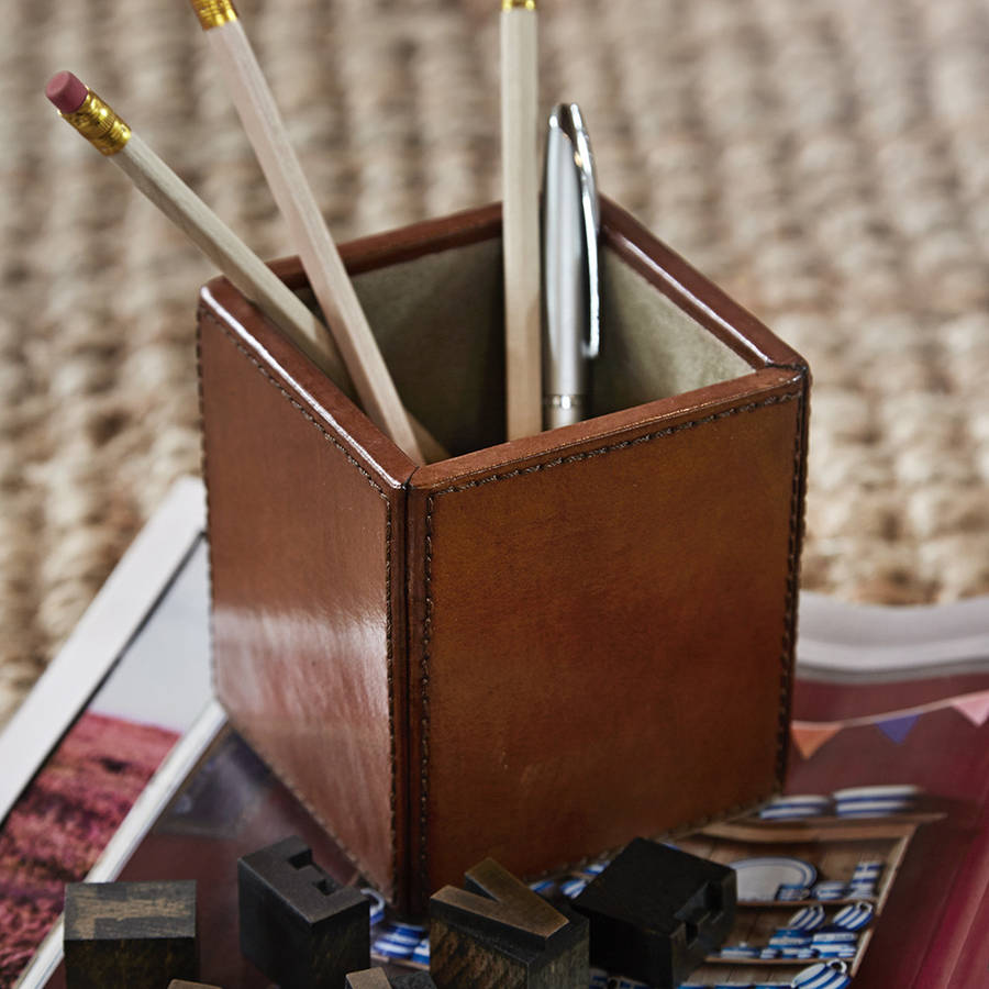 leather pen pot by life of riley | notonthehighstreet.com