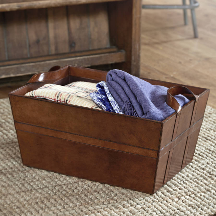 leather blanket basket by life of riley