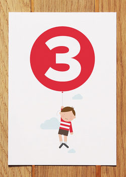 Three Today Boy With Red Balloon Birthday Card, 2 of 3