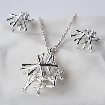 Sterling Silver Twig Stack Necklace, 3 of 5