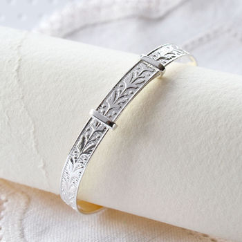 Silver Patterned Christening Bangle, 2 of 5