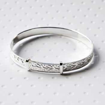 Silver Patterned Christening Bangle, 3 of 5