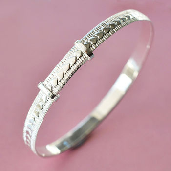 Sterling Silver Heart Christening Bangle, 4 of 5