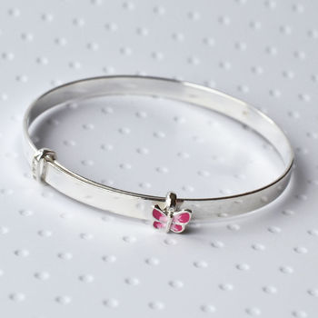 Sterling Silver Butterfly Christening Bangle, 3 of 5