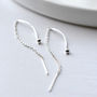 Sterling Silver Wave Threader Chain Earrings, thumbnail 2 of 4