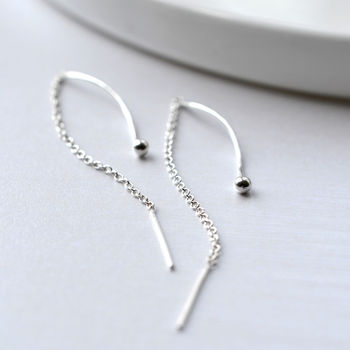 Sterling Silver Wave Threader Chain Earrings, 2 of 4