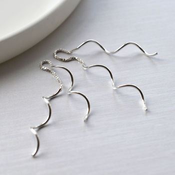 Sterling Silver Double Twist Threader Chain Earrings, 3 of 4