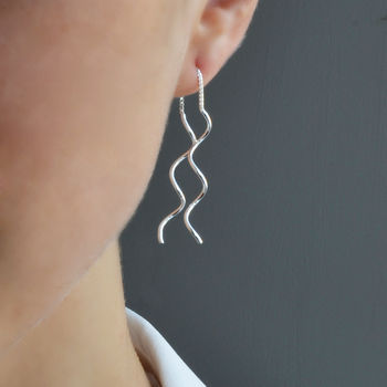 Sterling Silver Double Twist Threader Chain Earrings, 2 of 4