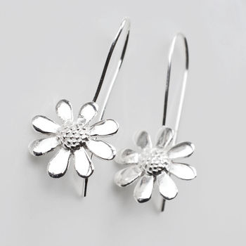Sterling Silver Contemporary Daisy Drop Earrings, 2 of 7