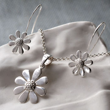 Sterling Silver Contemporary Daisy Drop Earrings, 6 of 7