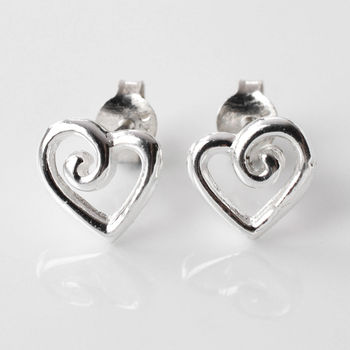 Sterling Silver Delicate Spiral Heart Earrings, 6 of 11