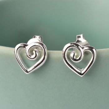 Sterling Silver Delicate Spiral Heart Earrings, 2 of 7