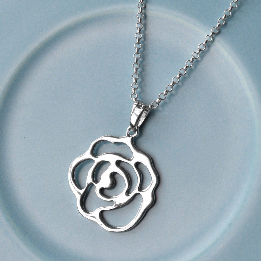 Sterling Silver Rose Necklace By Martha Jackson Sterling Silver   Original Contemporary Silver Rose Necklace 